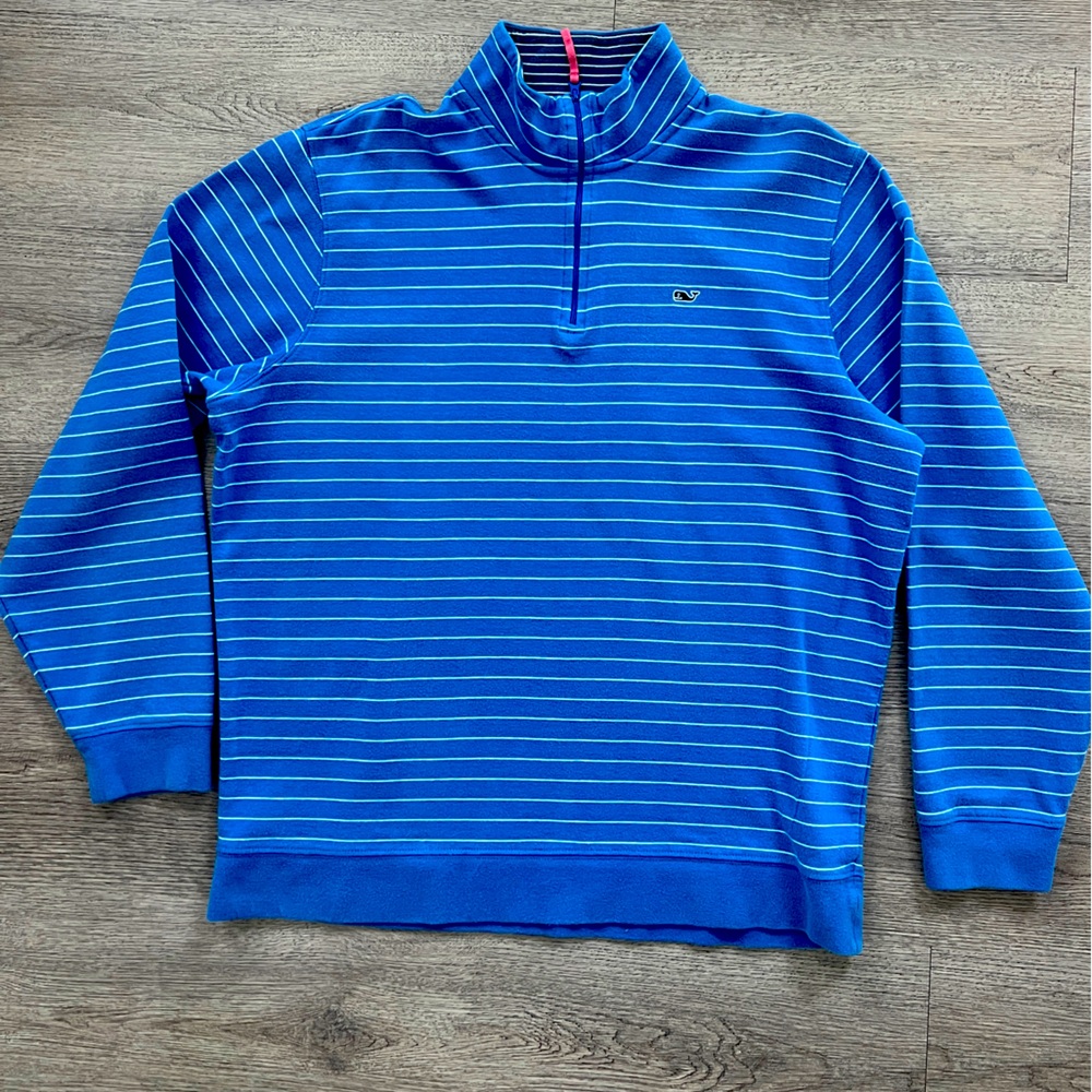 Vineyard Vines Men's Blue and White Zip-Up Sweater